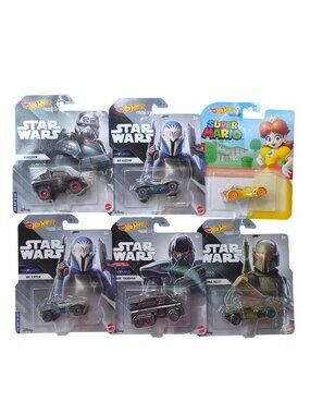 Hot Wheels Star Wars Super Mario Cars 6 pack Bo Katan Dark Trooper Wrecker Boba